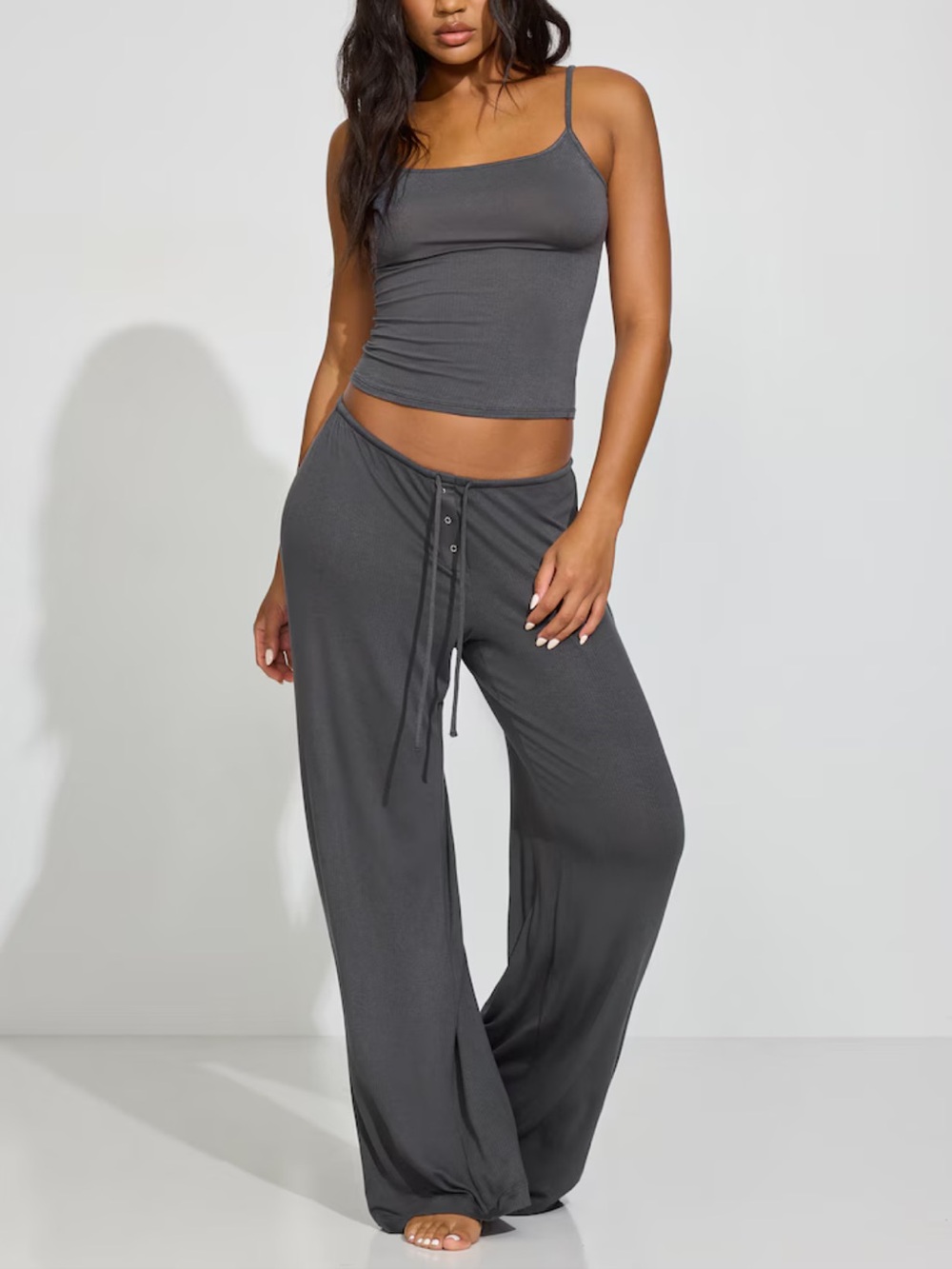 Garage Wide-Leg Drawstring Pants - Charcoal Gray